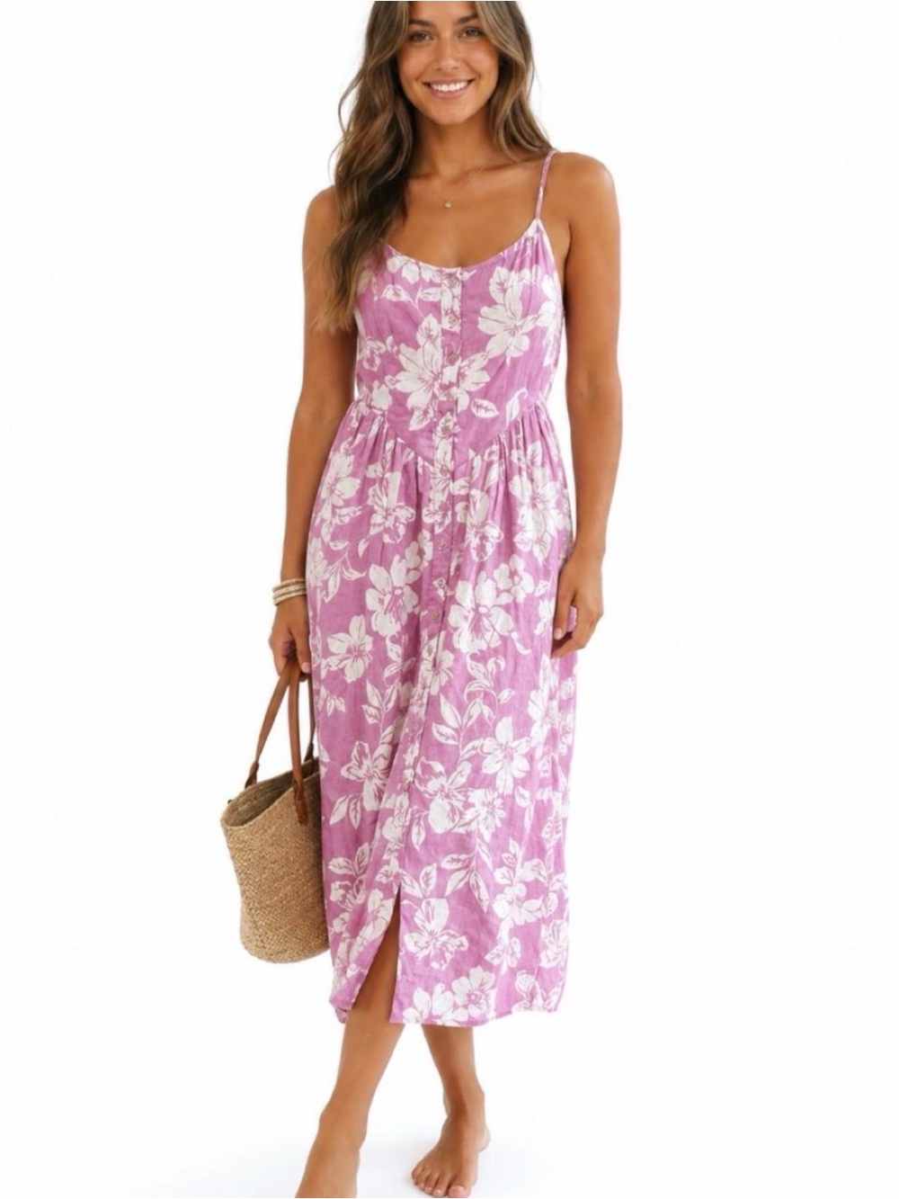 $148 - Free People Floral Linen Blend Midi Dress – Women’s Medium